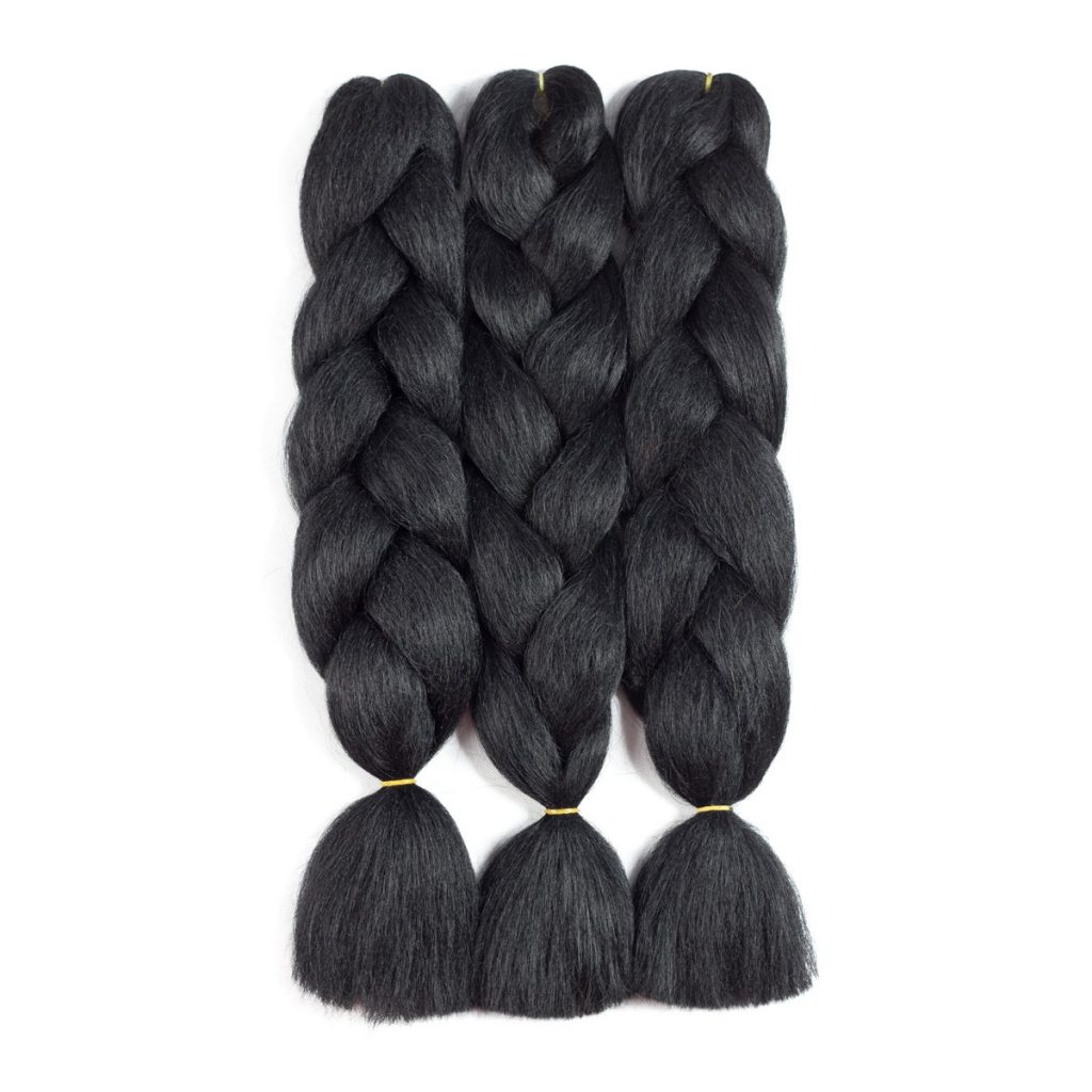 Jumbo Braiding Hair Pure Black 3pcs Synthetic Braiding Fiber Hair Extension for Braids Hair (3pcs, Black)