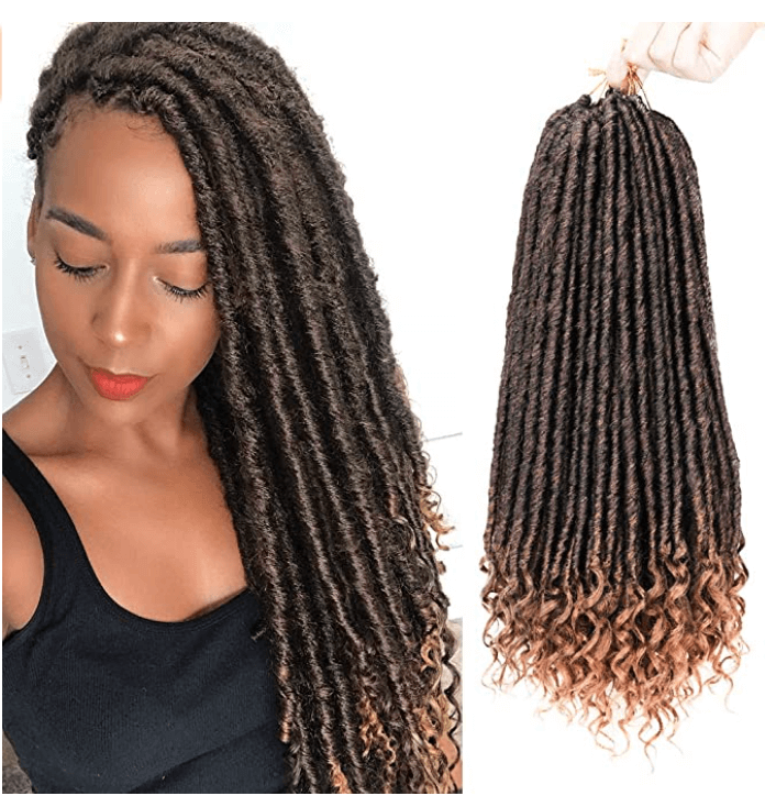 Straight faux locs 2025 with curly ends