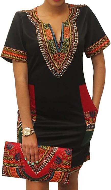 Casual African print mini dress